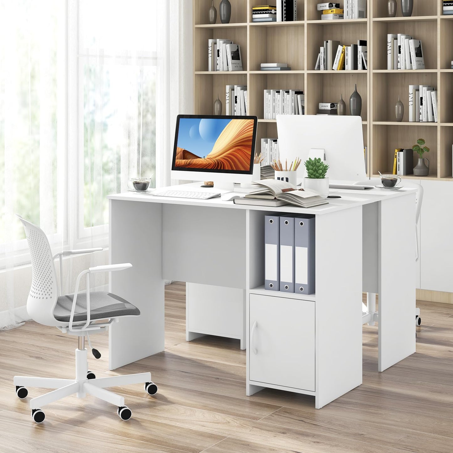 Compact Computer Desk, Small Wooden Study Writing Workstation with Open Compartment (with Door, 106 x 50 x 78cm)