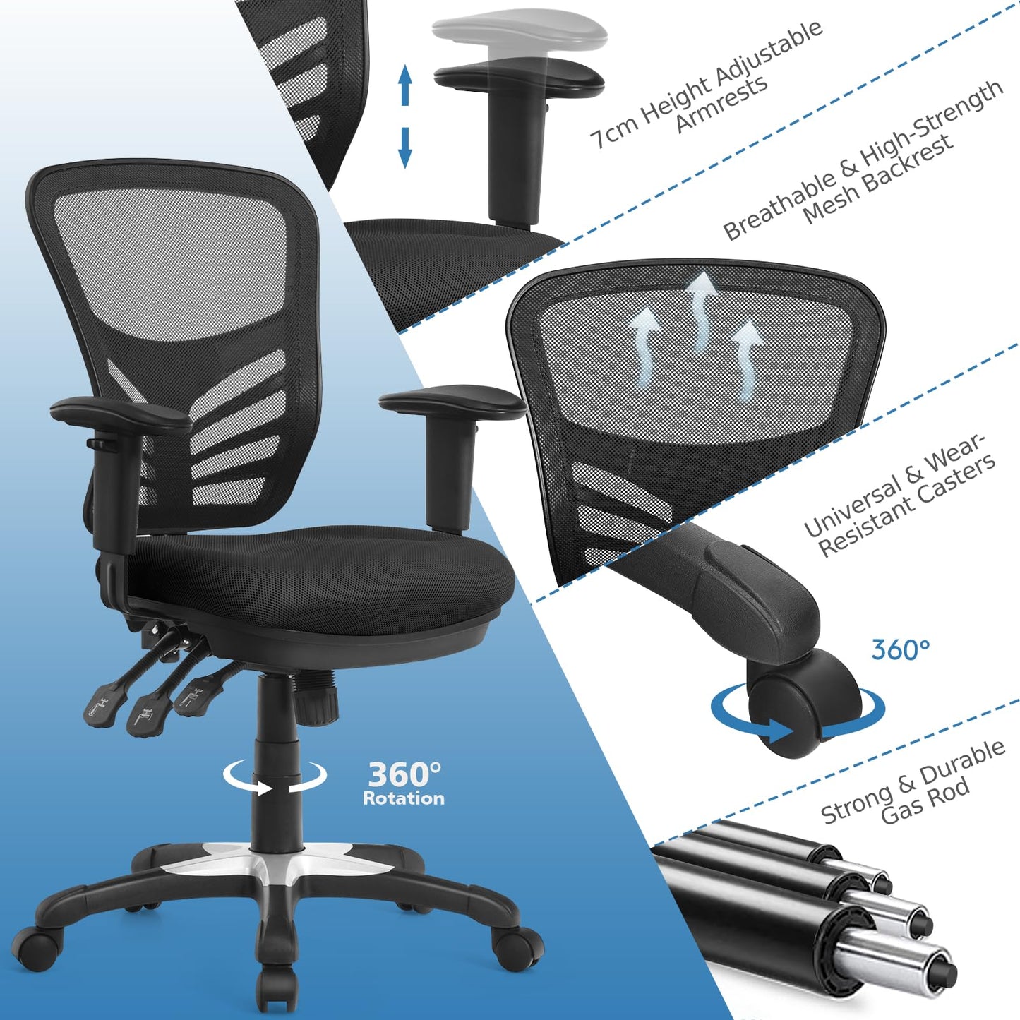 Mesh Office Chair, Height Adjustable Swivel Computer Desk Chair, Ergonomic Mid-Back