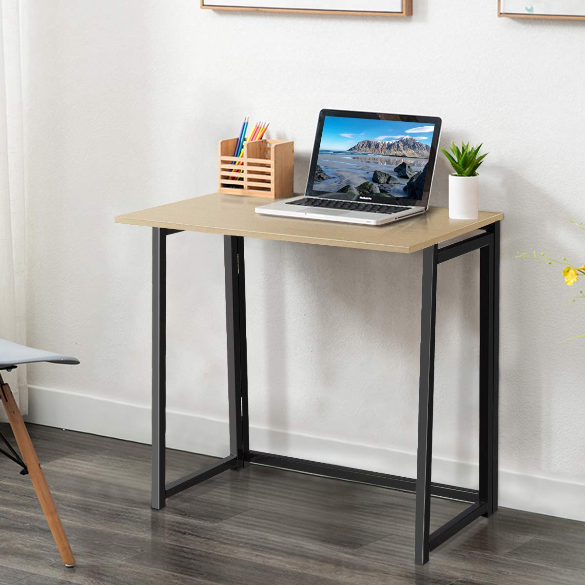 Folding Computer Desk, No-Assembly Simple PC Laptop Table Writing Workstation, 80 x 45 x 74cm