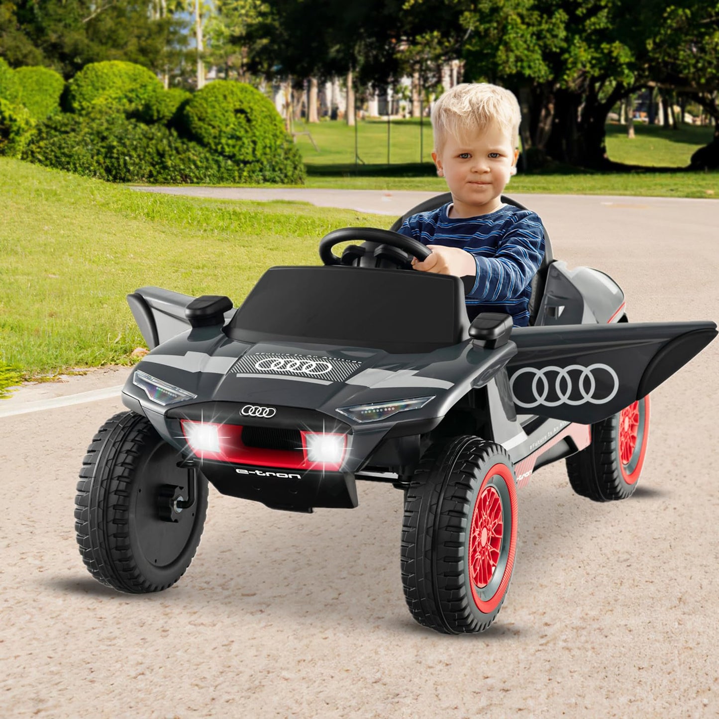 12V Kids Ride on Car, Licensed Audi Electric Vehicle with Remote Control, LED Lights, Music, Horn, USB/FM