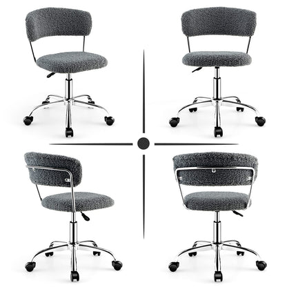 Faux Fur Office Chair, Height Adjustable Swivel Computer Desk Chair with Rolling Casters