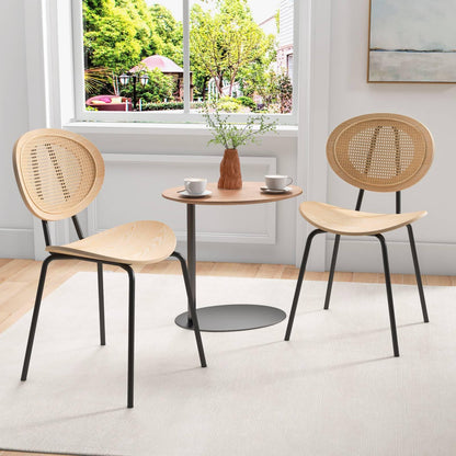 GiantexUK Dining Chairs Set of 2, Kitchen Chairs with Rattan Backrest, Curved Seat & Adjustable Foot Pad