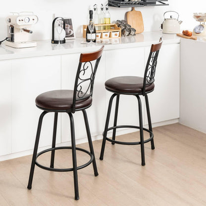 GiantexUK Bar Stools Set of 2/4, PU Leather Height Adjustable Swivel Barstools with Backrest & Footrest, Black+Brown