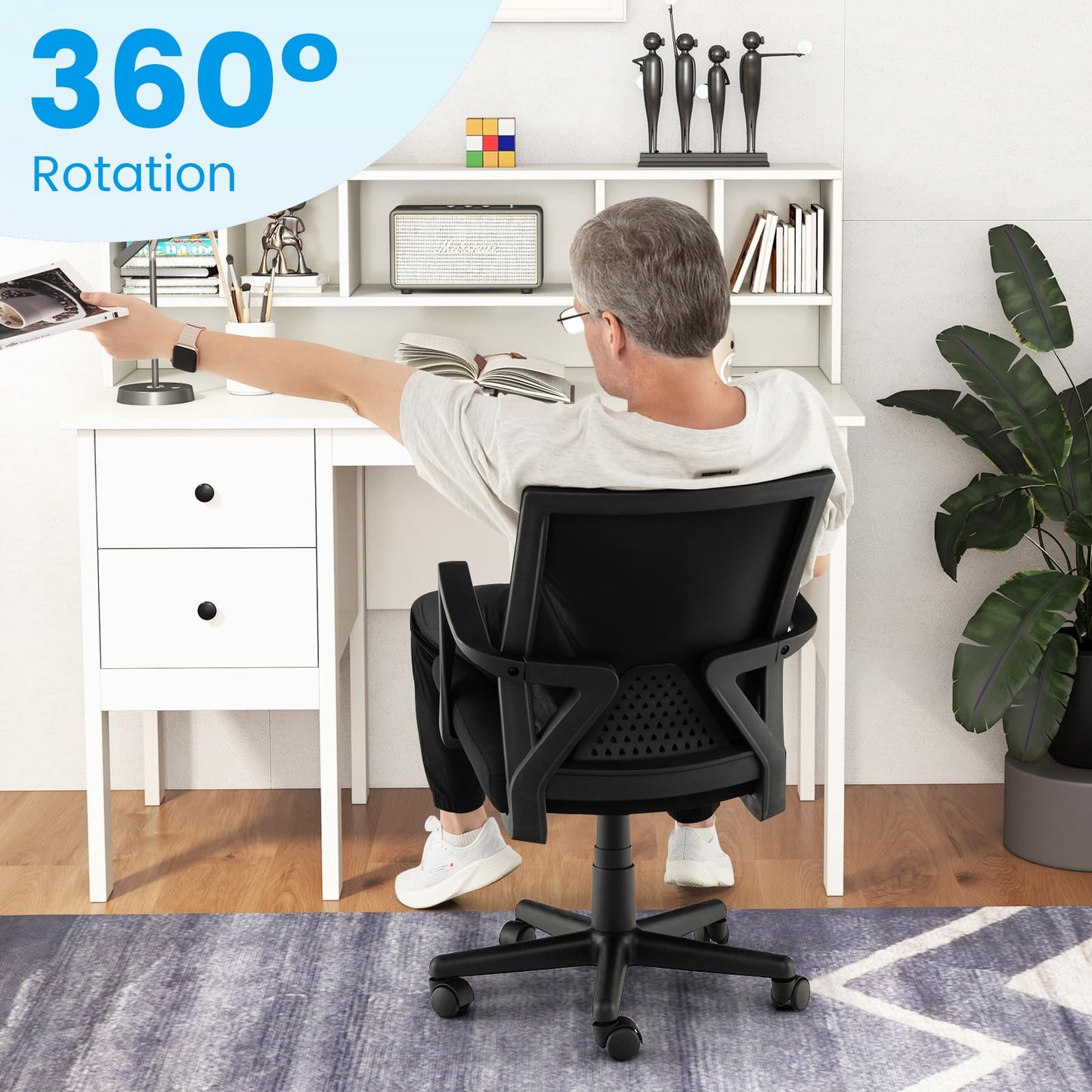 Ergonomic Office Chair, Height Adjustable Swivel Computer Desk Chair with Armrests