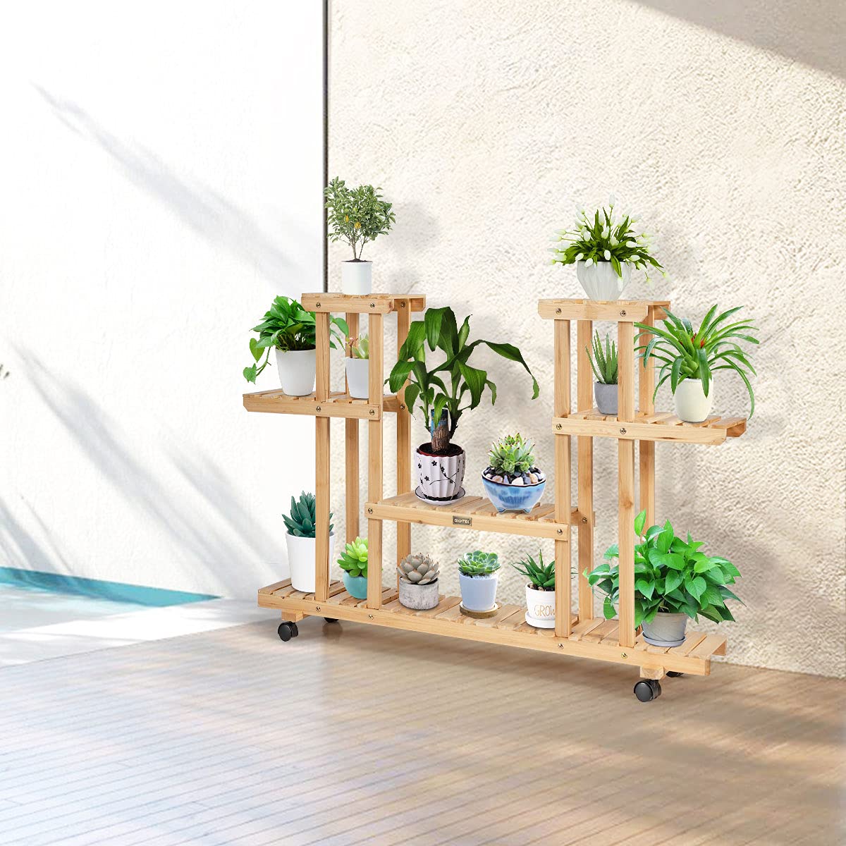 4-Tier Plant Stand, Rolling Flower Shelving Unit with Detachable & Lockable Wheels