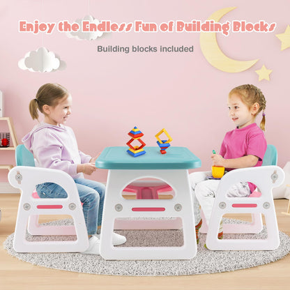 Toddler Table and Chairs Set, Plactic Children Activity Table with Storage Rack