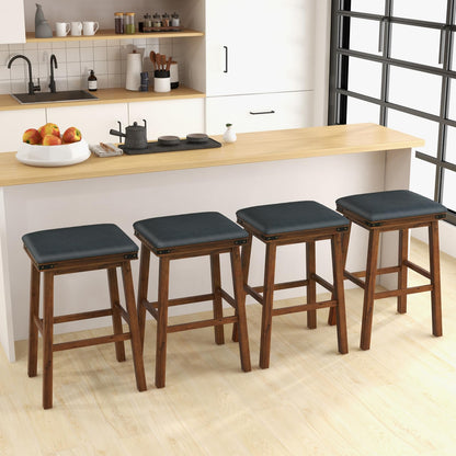 GiantexUK Bar Stools Set of 2, PU Leather Upholstered Kitchen Barstools with Acacia Wood Legs, 50x40x76cm