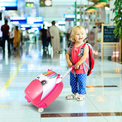 Kids Luggage, 16'' Children Cabin Suitcase with Light-up Wheels and Telescopic Handle (Pink Horse)