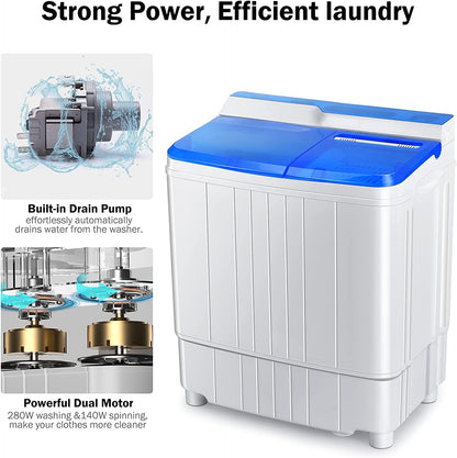 GiantexUK Twin Tub Washing Machine, 4.5KG Compact Washing Machine and Spin Dryer Combo with 3 Modes, Drainage & Timer(3.5kg Washer 1kg Dryer, Blue+White)