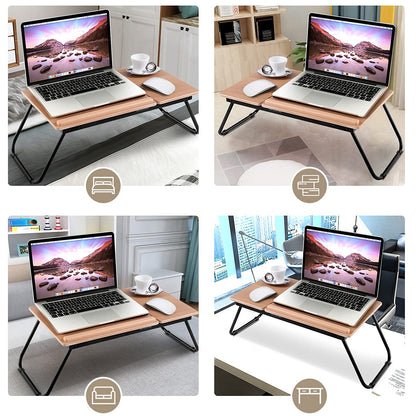 Folding Laptop Bed Table, Adjustable Lap Standing Desk Breakfast Bed Tray with 4-Angle Tilting Top