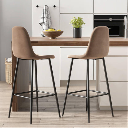 GiantexUK Bar Stools Set of 2, Velvet Upholstered Kitchen Bar Chairs with Backrest & Footrest