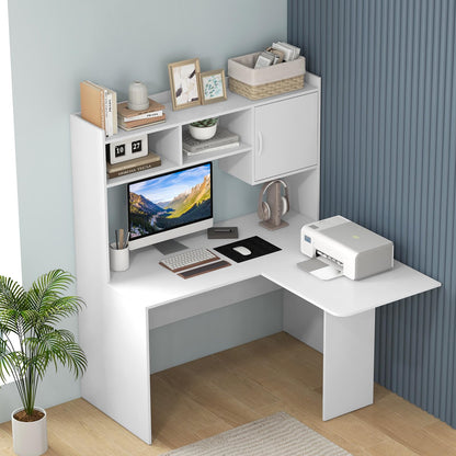 L-Shaped Computer Desk, Corner Writing Workstation PC Laptop Table with Hutch