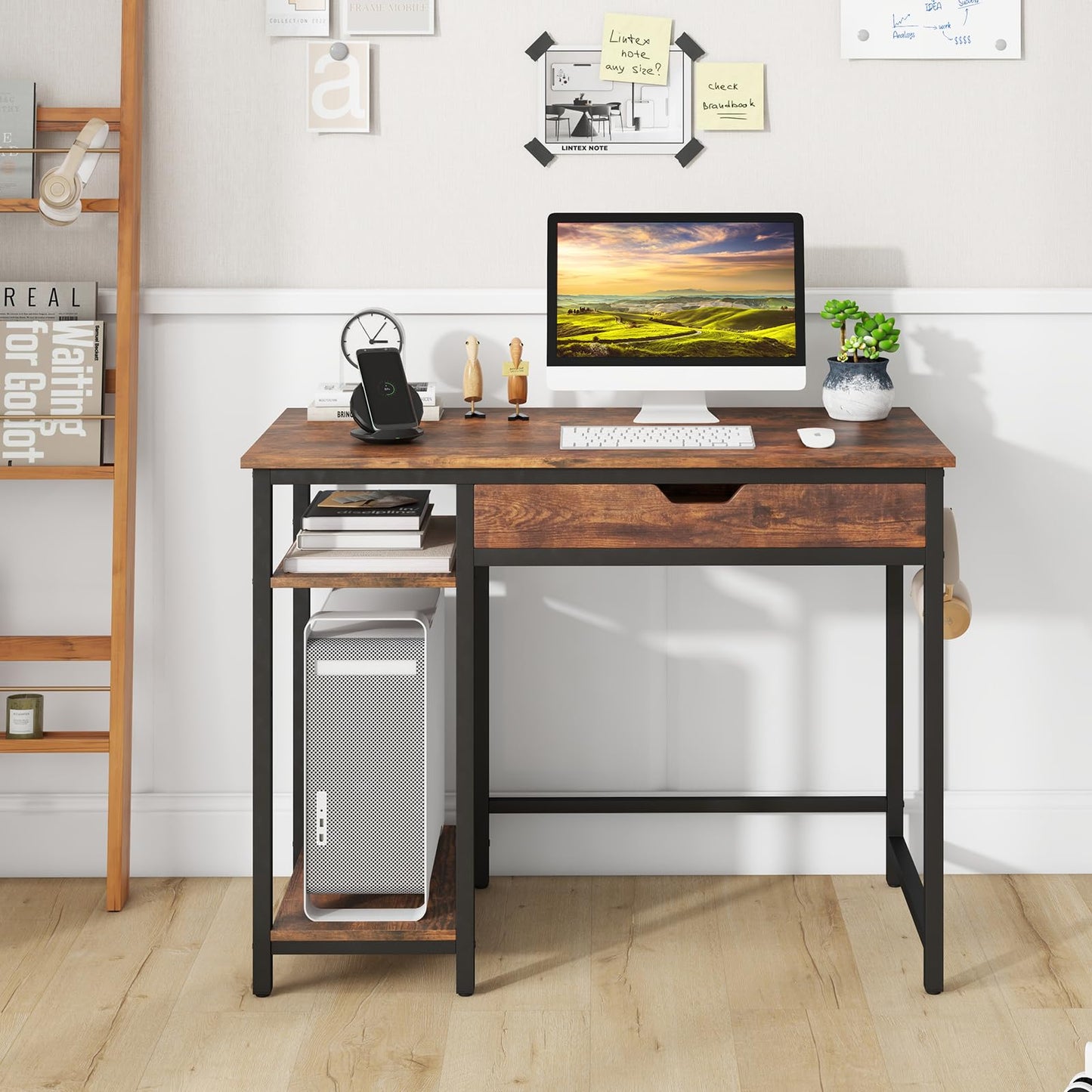 Computer Desk, 100CM Industrial Home Office PC Laptop Table Working Desk with Drawer