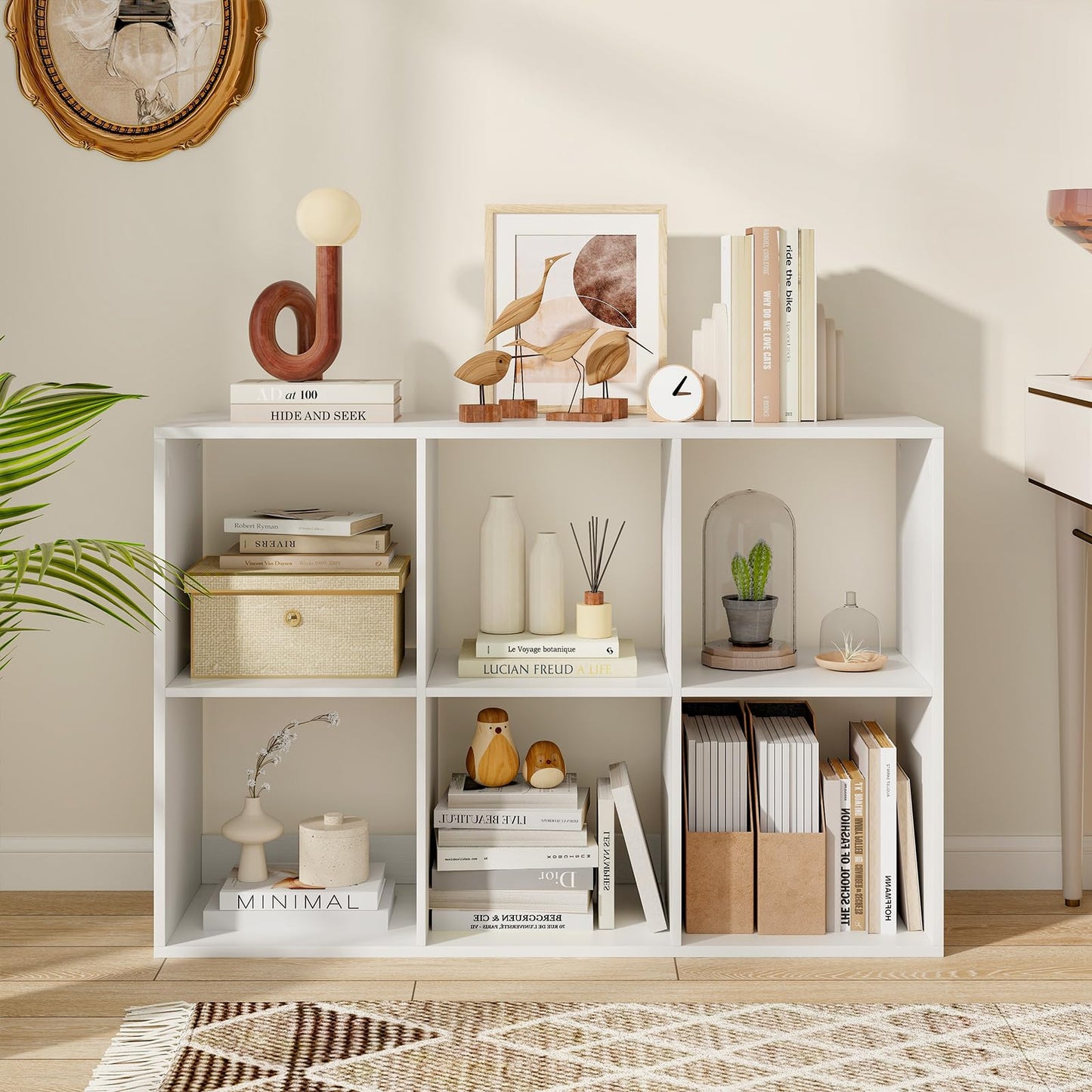 Wooden 6 Cube Bookcase, 3 Tier Open Storage Cabinet with Anti-toppling Device, White