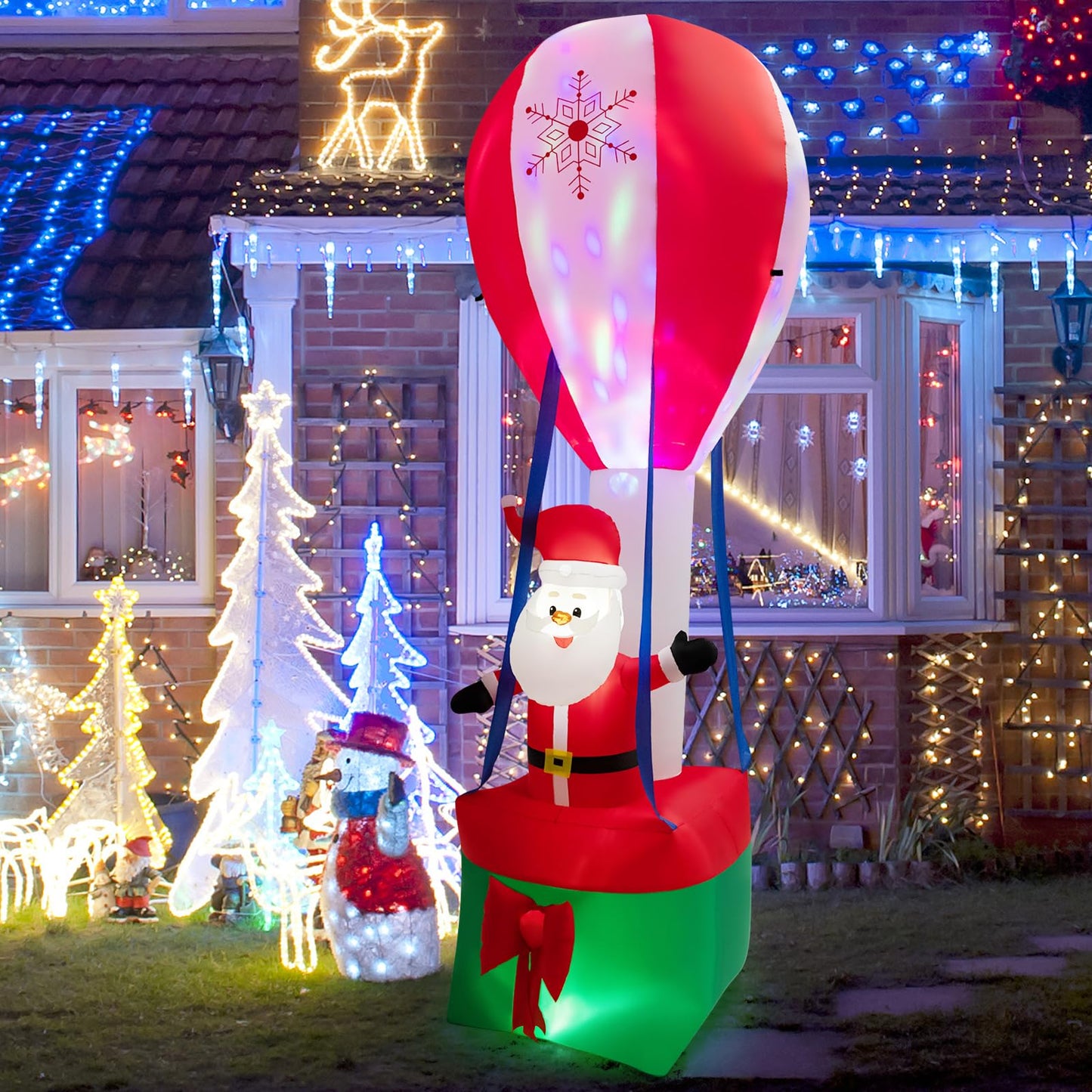 12FT Christmas Santa Claus, Xmas Hot Air Balloon Decoration with LED Lights