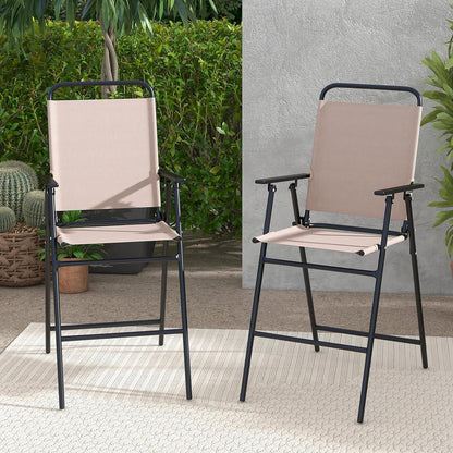 GiantexUK 3 Piece Bistro Set, Garden Dining Furniture Set with Round Bar Table and 2 Folding Chairs (Table+2 Beige Chairs)