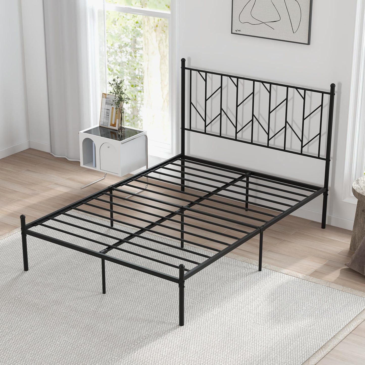 3FT/4FT6 Platform Bed Frame, Single/Double Slatted Mattress Foundation with Under Bed Storage