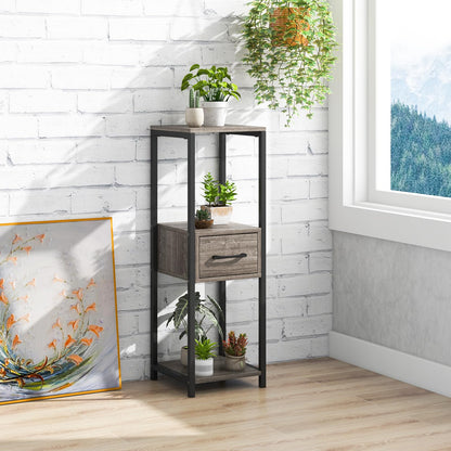 3 Tier Tall Metal Plant Stand, Corner Plant Holder with Anti-tipping Devices (with Middle Drawer)