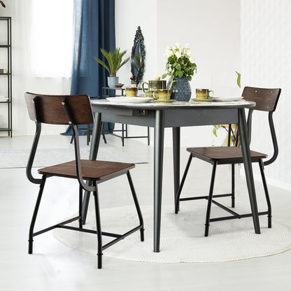 Dining Chairs Set of 2, Metal Frame Kitchen Chairs with Ergonomic Backrest & Non-slip Footpads