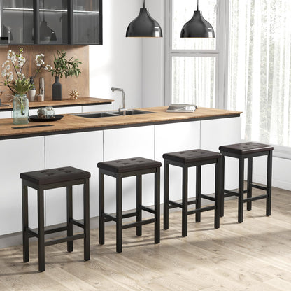 GiantexUK Bar Stools Set of 2/4, PVC Leather Kitchen Barstools with Rubber Wood Legs