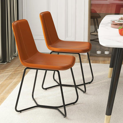 Dining Chair Set of 2, Faux Leather Upholstered Kitchen Chairs with Curved Backrest