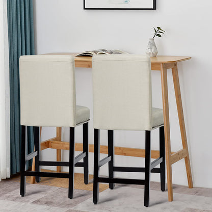 GiantexUK Bar Stools Set of 2, Upholstered Linen Fabric Barstools with Backrest