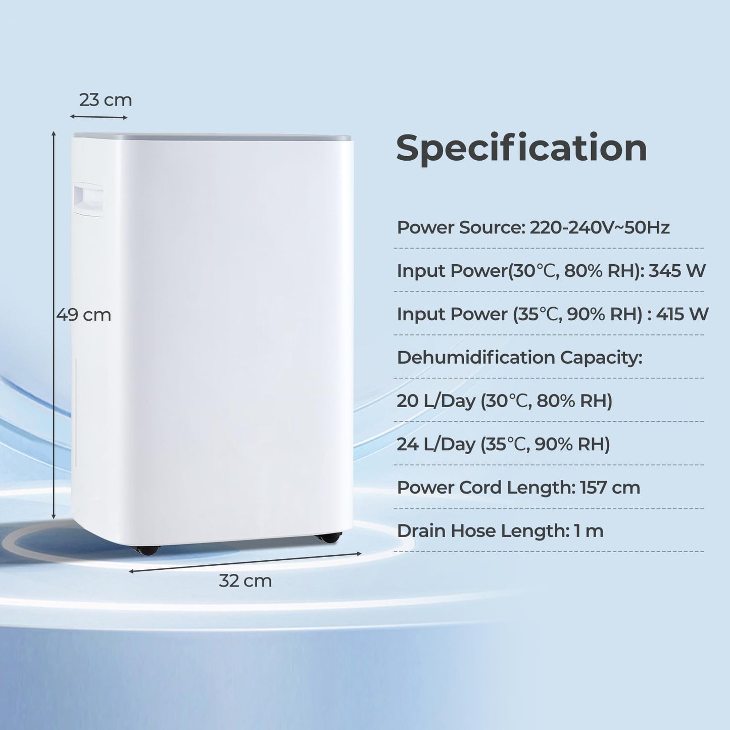 24L/Day Dehumidifier, Electric Compressor Dehumidifiers with Continuous Drainage