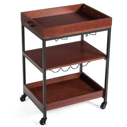 GiantexUK Kitchen Serving Trolley, Rolling Bar Cart with Wine Rack & Glass Holders, Drinks Storage Island on Lockable Wheel (1 Tier Wine Rack, 60 x 45 x 85cm)