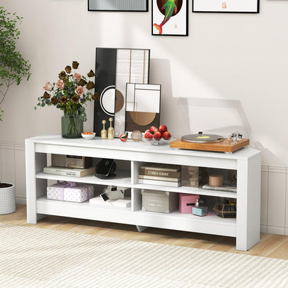 TV Stand with Charging Station for TVs up to 60", Wooden TV Cabinet Media Entertainment Center with Open Storage Shelves