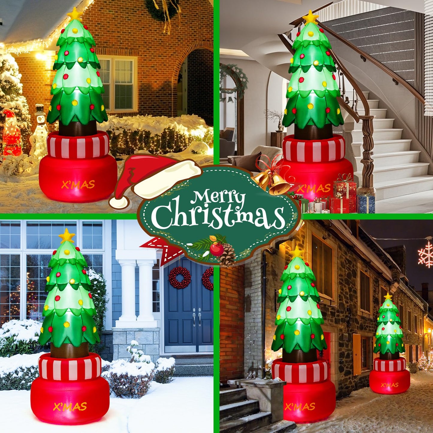 2.4M Inflatable Christmas Decoration, Blow up Christmas Tree with LED Lights (Green Rotating Tree)