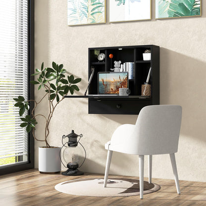 Wall-Mounted Drop-Leaf Table, Space Saving Laptop Computer Desk Workstation, 60x15x57cm