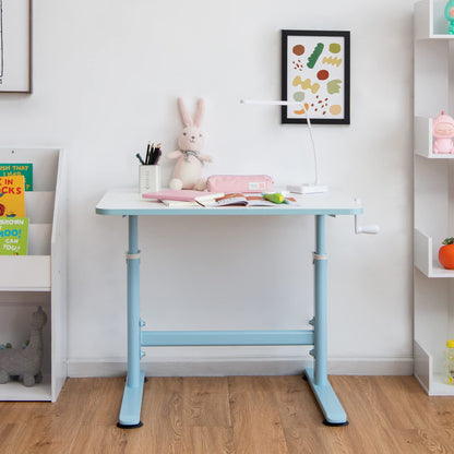 Kids Desk, Height Adjustable Children Study Table with Hand Crank System and Ample Tabletop