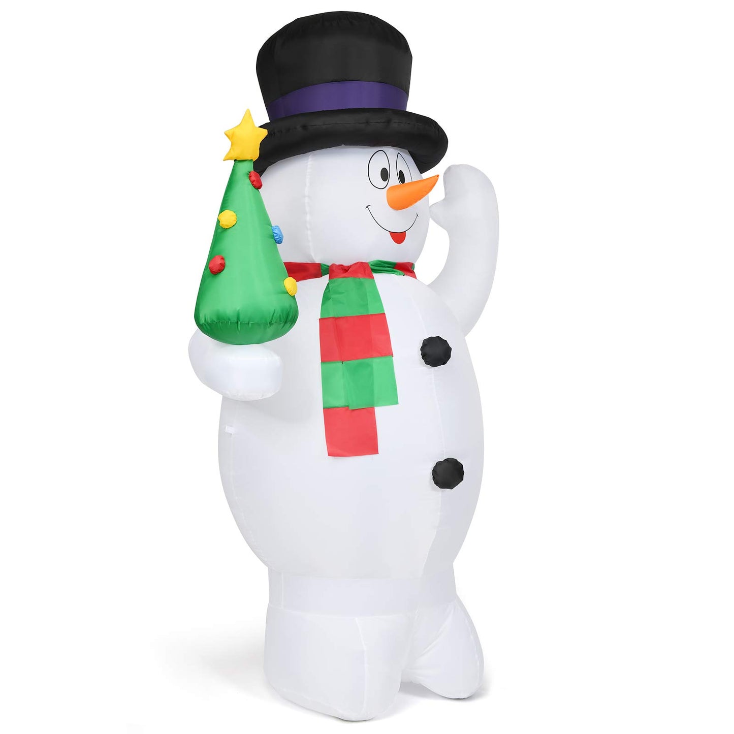 GiantexUK 8FT Christmas Inflatable Snowman, Cute Christmas Decoration with Tree and LED Lights