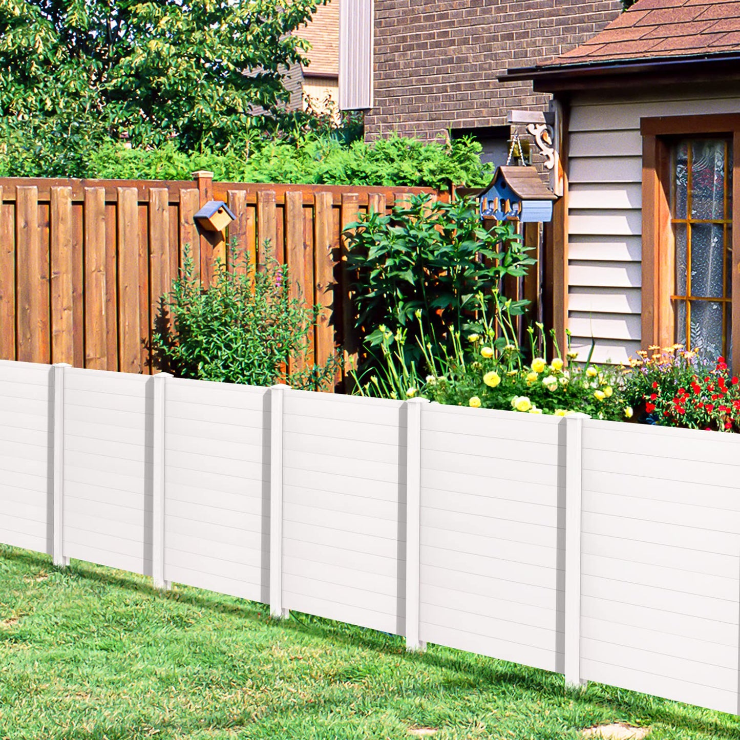 2 Panels Outdoor Privacy Screen, 123cm Decorative Fence Trash Can Enclosure with 3 Stakes