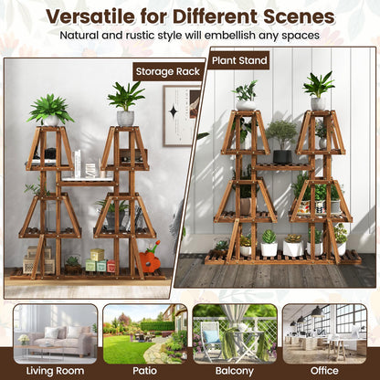 5-Tier Plant Stand, Wooden Flower Shelving Unit with Slatted Shelves