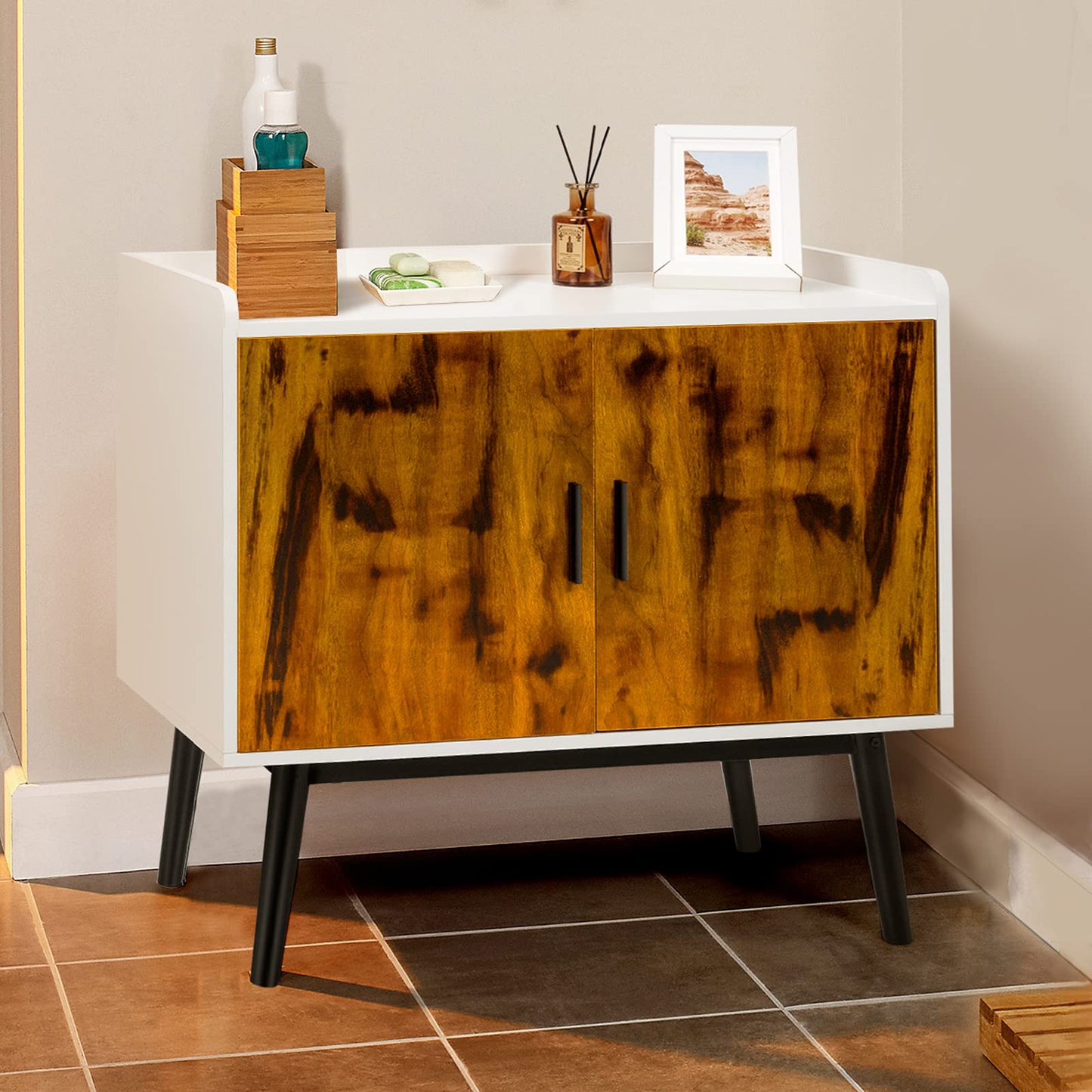 GiantexUK Industrial Storage Cabinet, Freestanding Display Sideboard with 2 Doors & Metal Legs