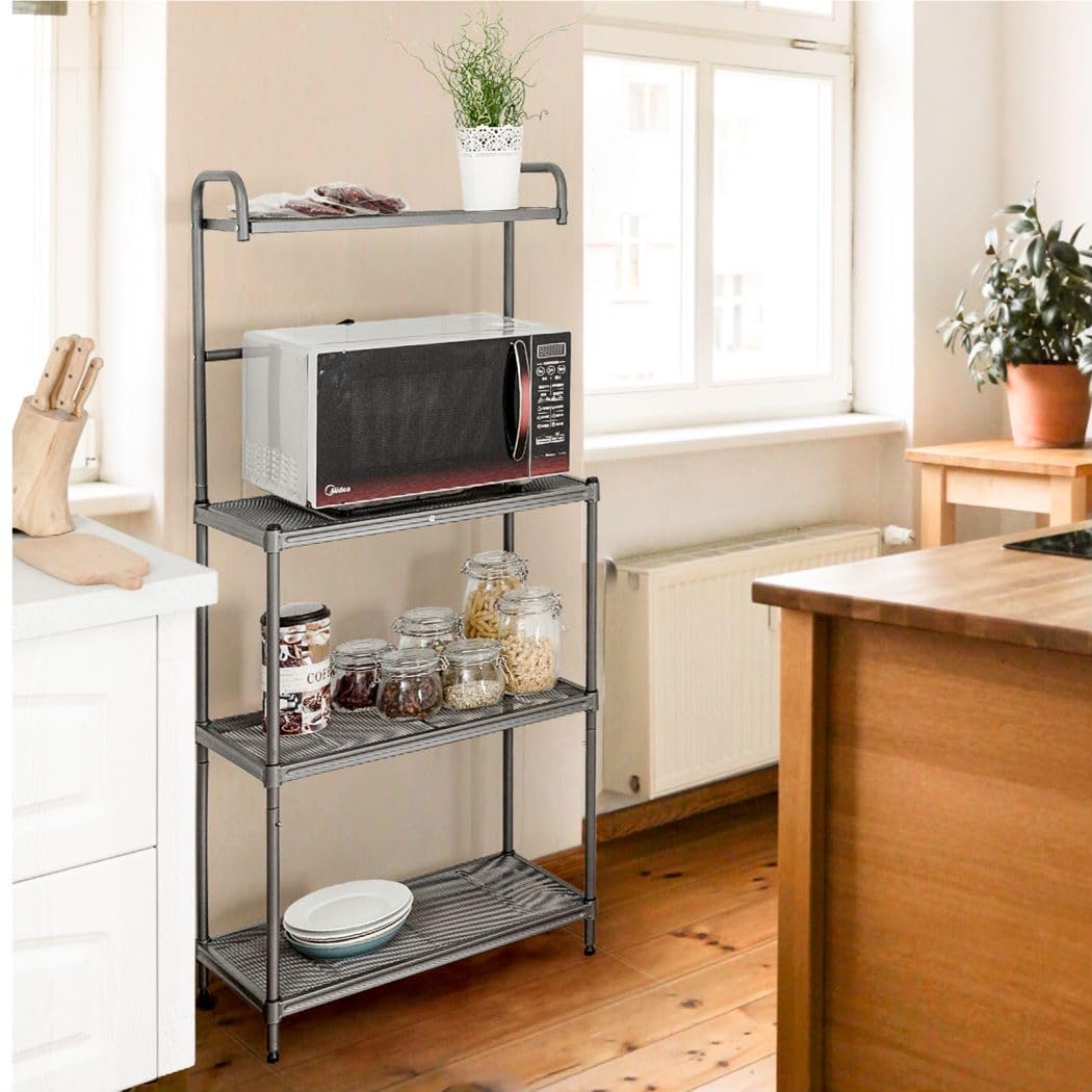 GiantexUK 4-Tier Baker’s Rack, Metal Microwave Oven Stand with Mesh Wire Shelves & Adjustable Leveling Feet