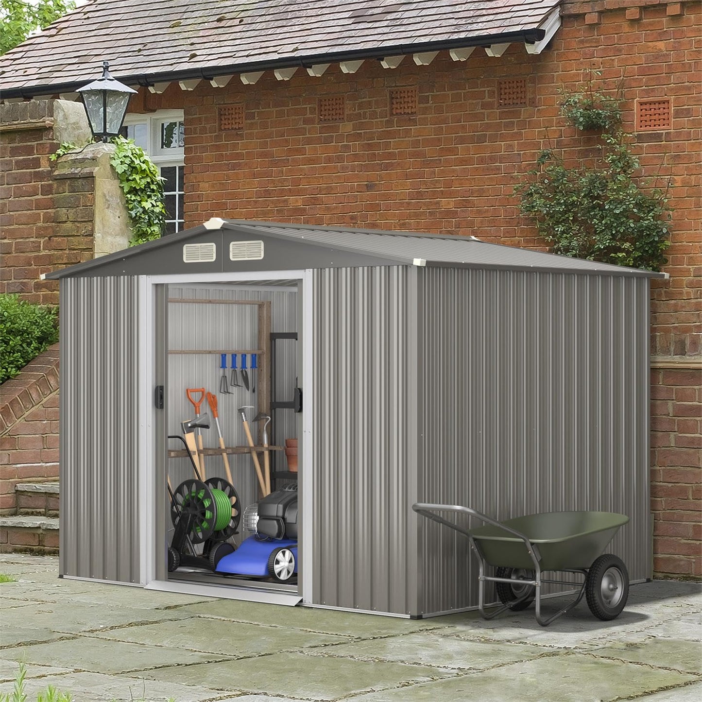 GiantexUK  Metal Garden Shed (8.5x7FT, Light Grey)