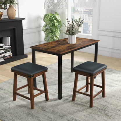 GiantexUK Bar Stools Set of 2, PU Leather Upholstered Kitchen Barstools with Acacia Wood Legs, 47x37x62cm