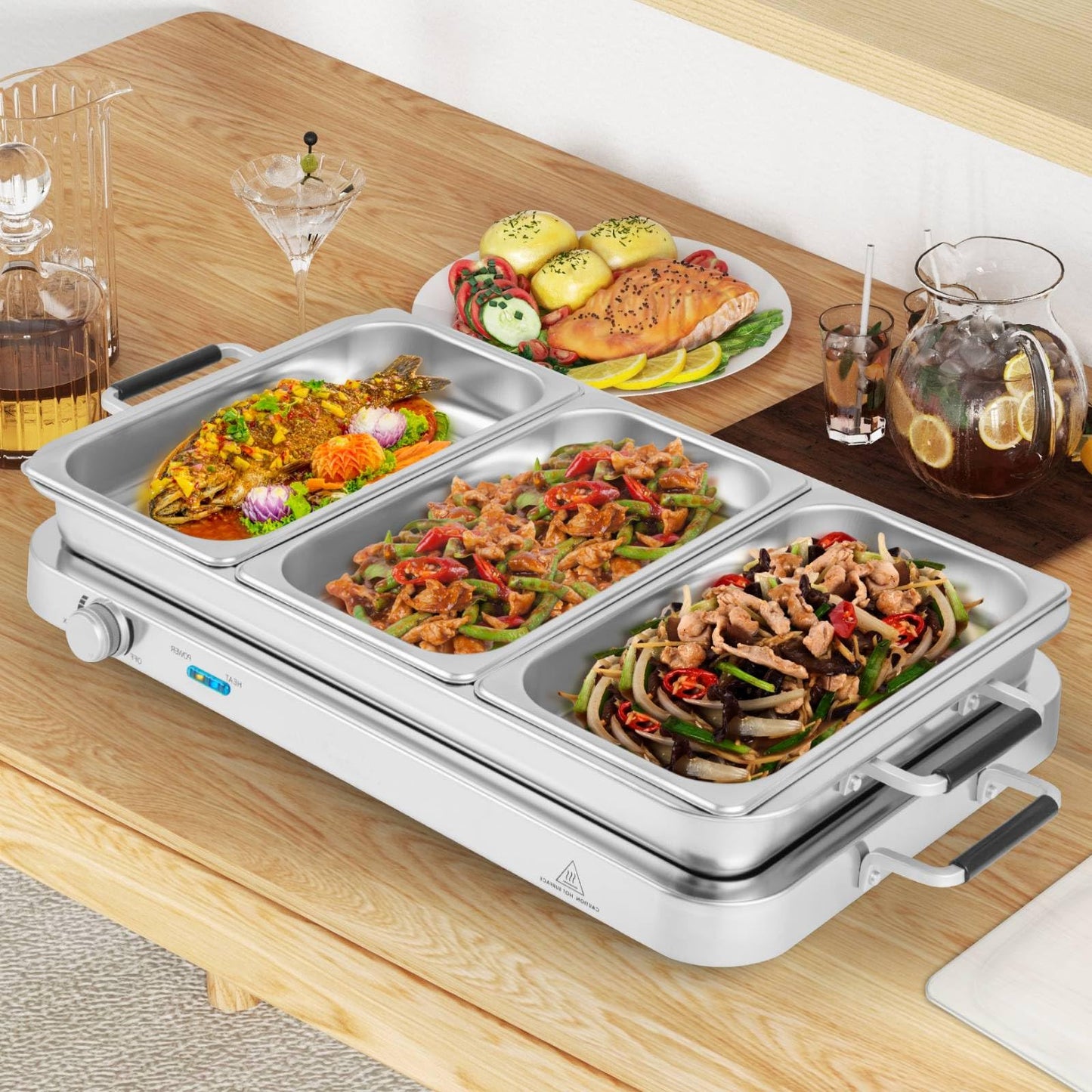 GiantexUK 450W Electric Buffet Server, Stainless Steel Temperature Adjustable Food Warmer with 3x2.5L Removable Sections