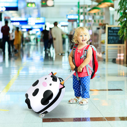 Kids Luggage, 16'' Children Cabin Suitcase with Light-up Wheels and Telescopic Handle (White Cow)