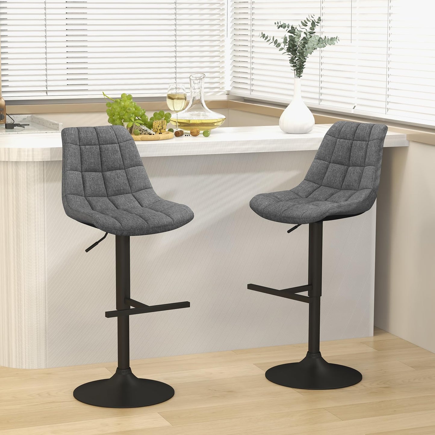 Modern Bar Stools Set of 2, Adjustable Height Counter Dining Chair with Swivel Gas Lift