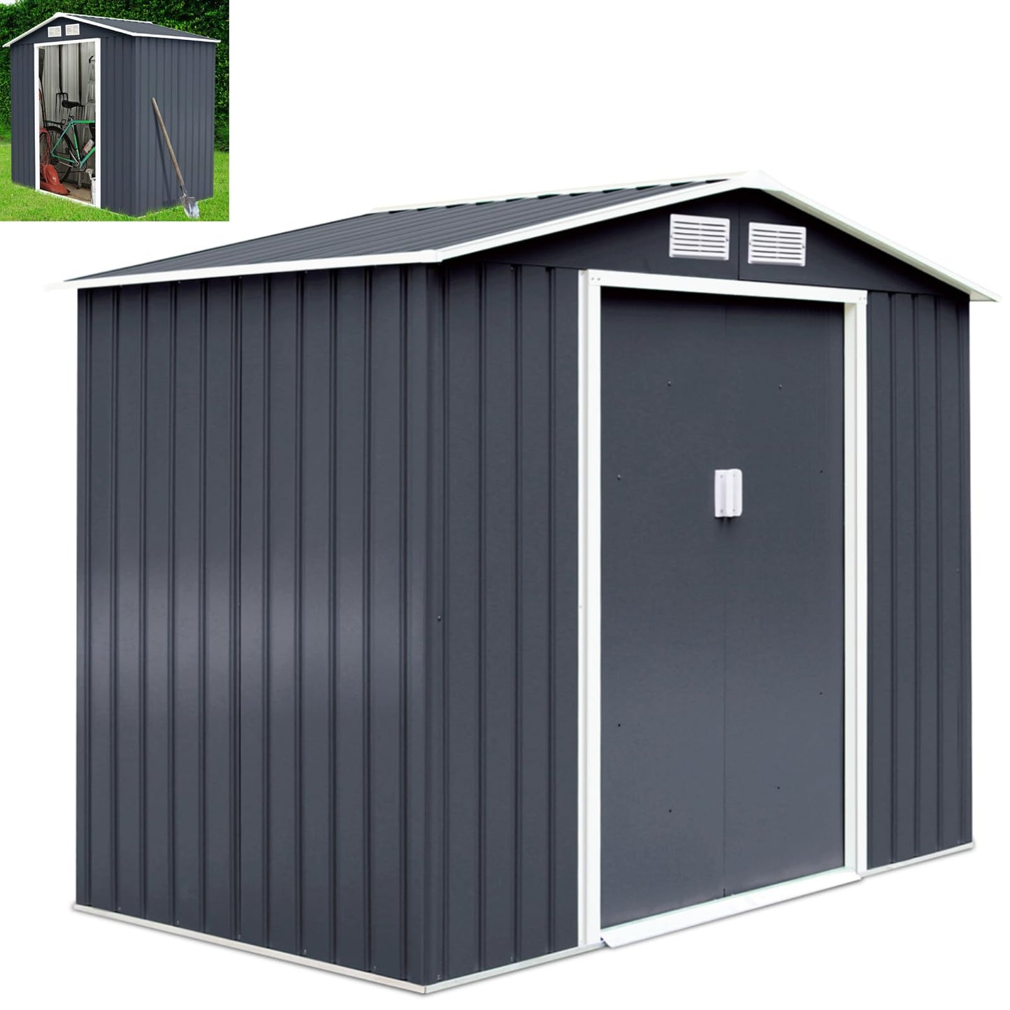 GiantexUK 9x6FT Metal Garden Shed, Slope Roof Utility Shed Building (9x6FT, 2 Vents, with Base)