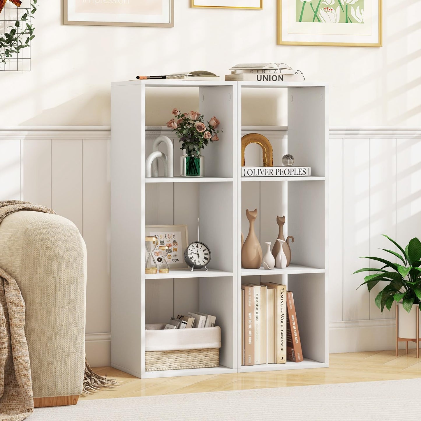 3 Cube Bookshelf, Modern Vertical Bookcase with Anti-tipping Kits, 36 x 33 x 104 cm