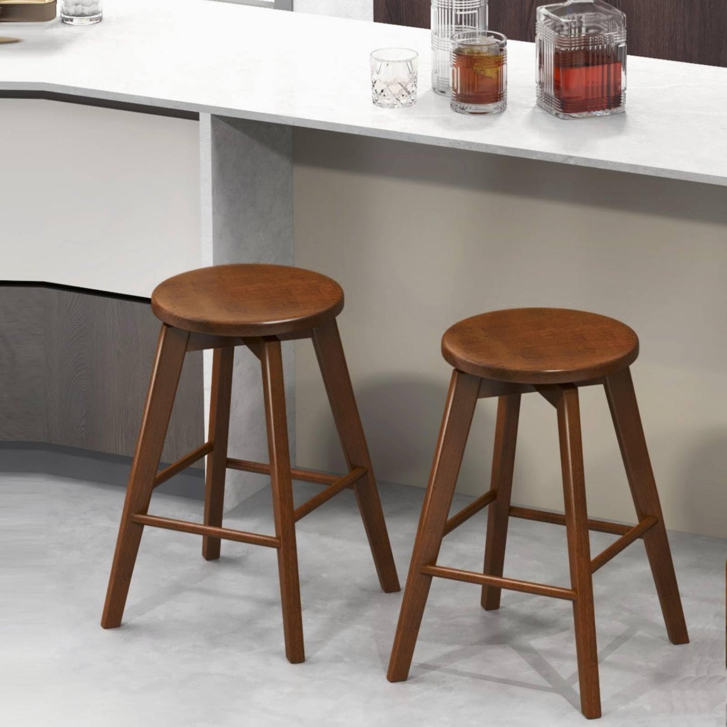 GiantexUK Bar Stools Set of 2/4, Rubber Wood Swivel Barstools with Footrests & Non-Slip Foot Pads