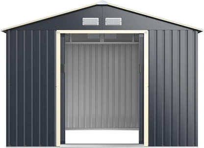 GiantexUK 9x6FT Metal Garden Shed, Slope Roof Utility Shed Building