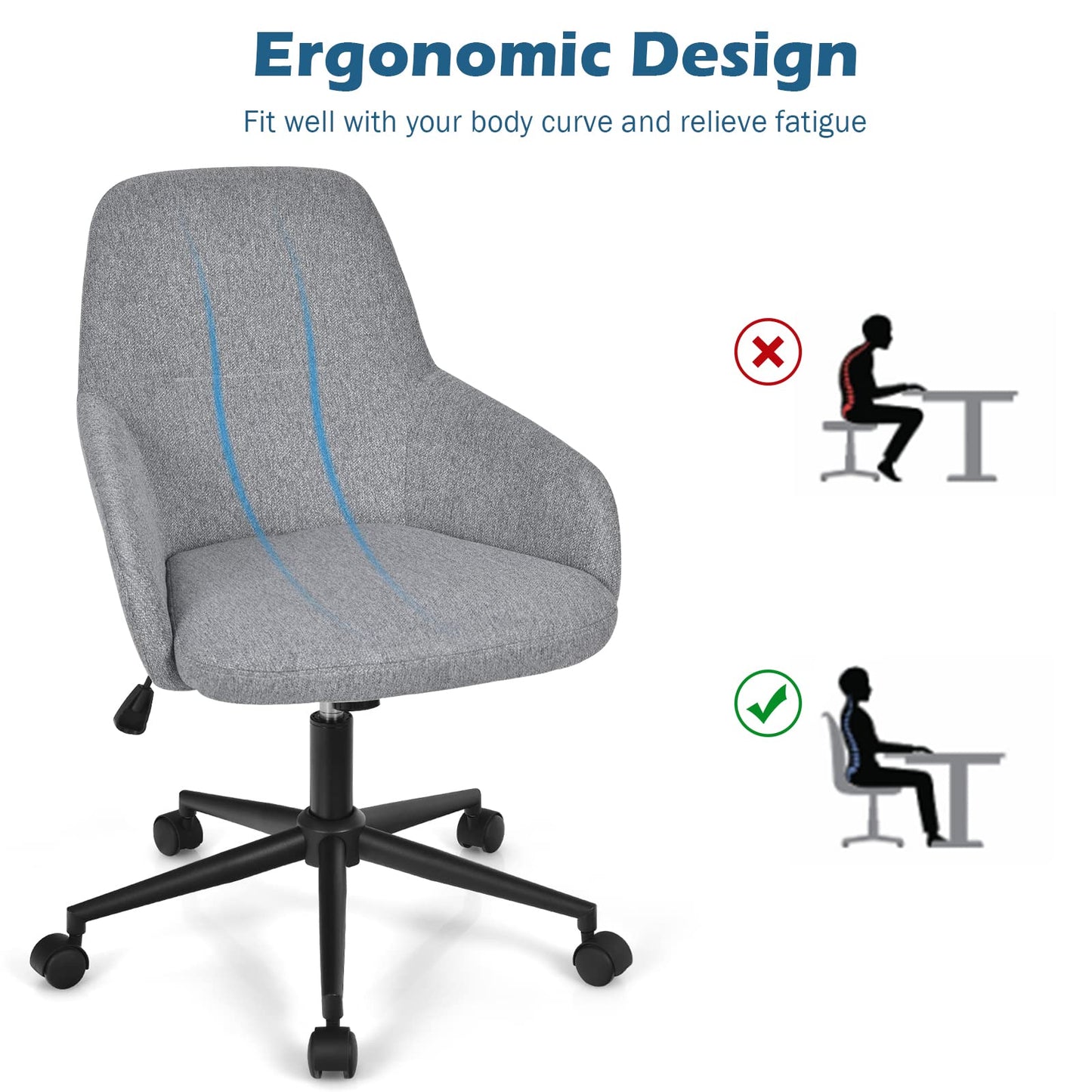 Home Office Chair, Ergonomic Swivel Computer Desk Chair Leisure Seat