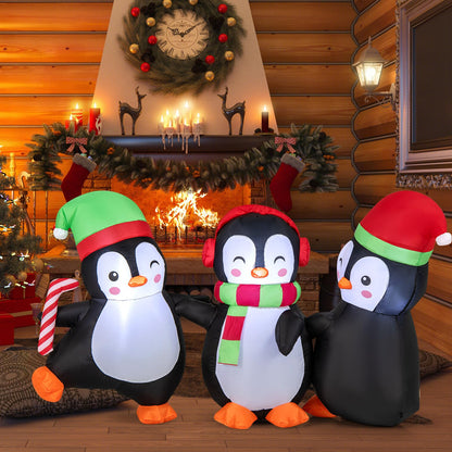 Inflatable Christmas Snowman and Penguins, Blow up Xmas Decoration with LED Lights (3 Penguins)