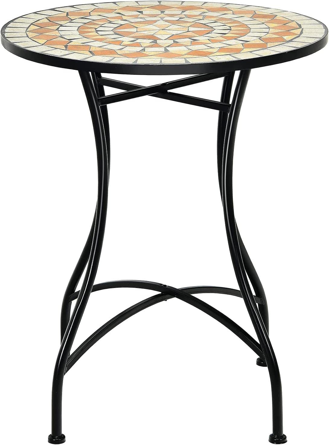 GiantexUK Garden Side Table, Metal Frame Round Mosaic Coffee Table