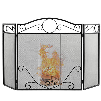 GiantexUK 3-Panel Folding Fire Guard, Metal Mesh Fireplace Screen, Heavy Duty Freestanding Spark Guard Safety Barrier (Scrollwork Pattern, 127 x 73cm)